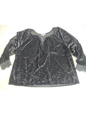 Pioneer Woman Velvet Black Lace Blouse XXXL Womens Peasant Top 3XL